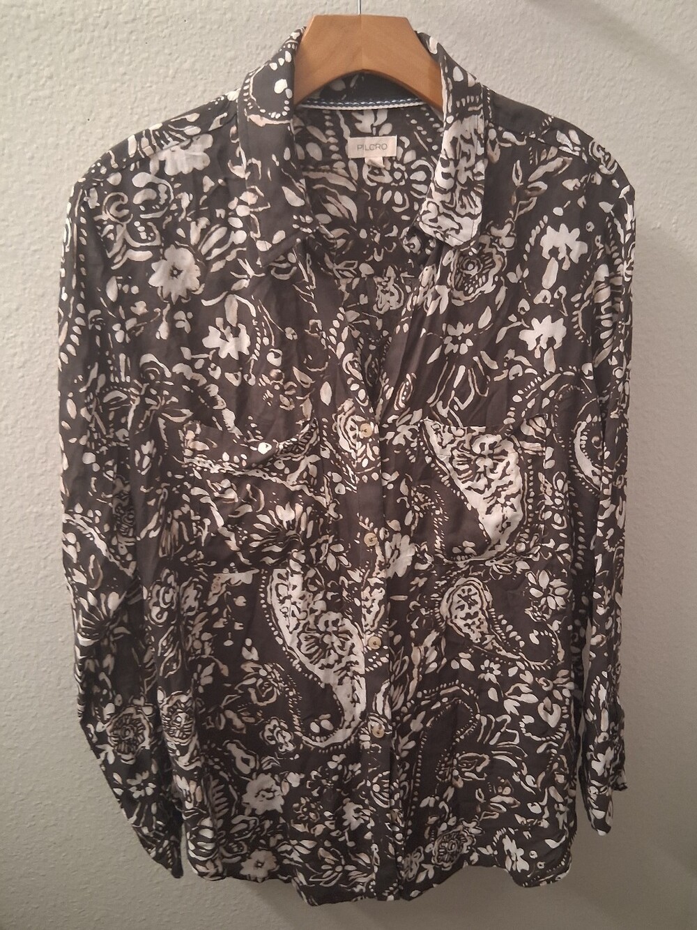 Pilcro Button Down Flowy Shirt Patterned Medium